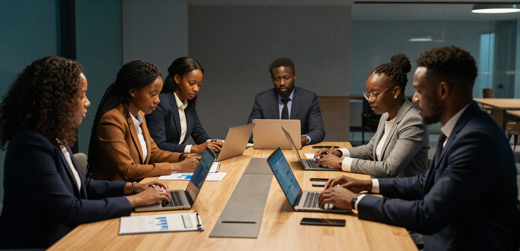 African executives convening in the Africa 2060 Senate governance boardroom