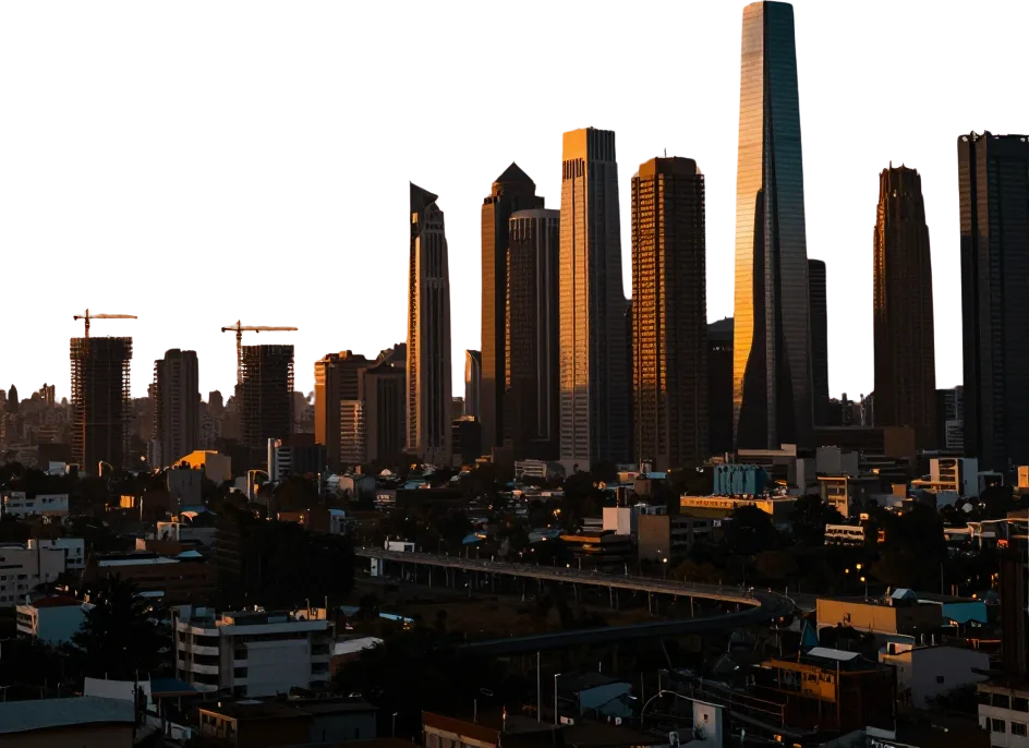 African citywide infrastructure and industrial landscape at twilight