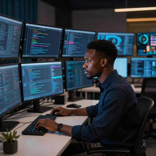 Technical systems engineer analyzing system code and hardware testbeds